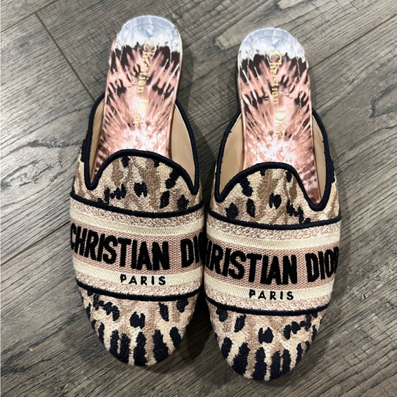Christian Dior Dway Embroidered Cotton Canvas And Leather Slippers - Picture 2 of 10